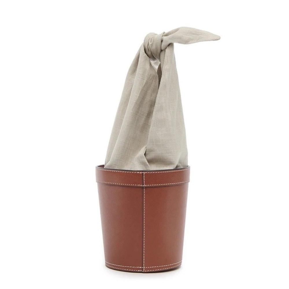 Staud Britt Linen & Leather Brown Bucket Bag - Picture 12 of 15